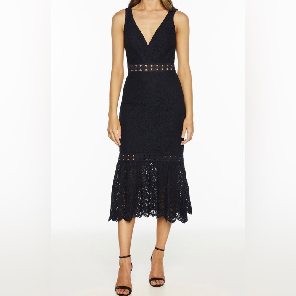 NWT Bardot Fiona Trumpet Lace Midi Dress Twilight Dark Navy Size 4